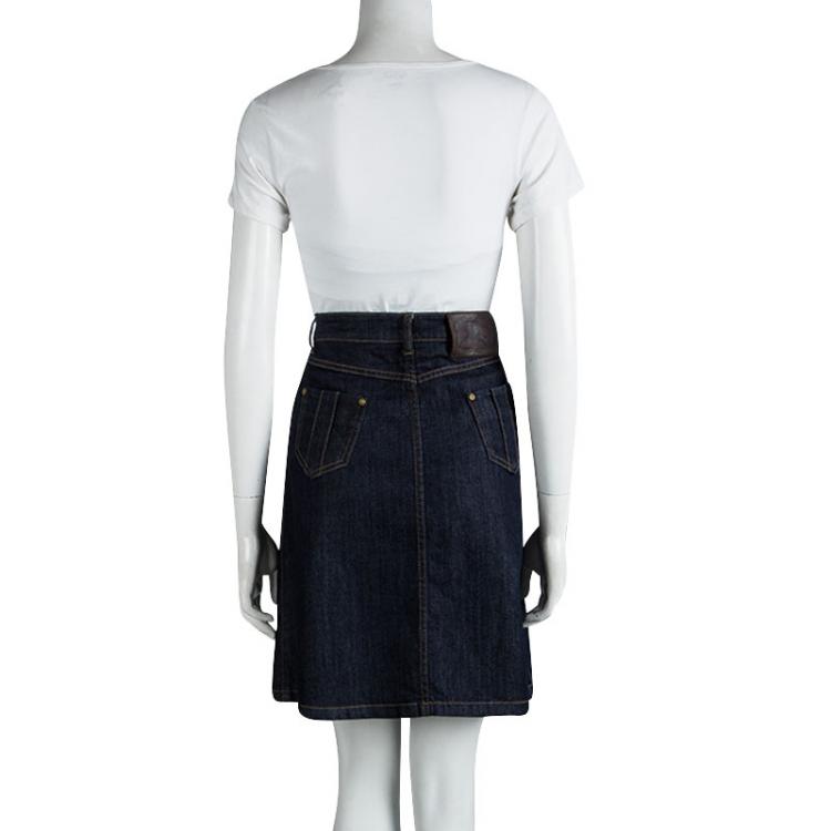 Pre Owned Burberry Indigo Dark Wash Denim Inverted Pleat Skirt S