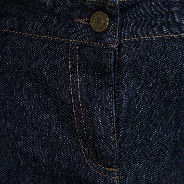 Pre Owned Burberry Indigo Dark Wash Denim Inverted Pleat Skirt S