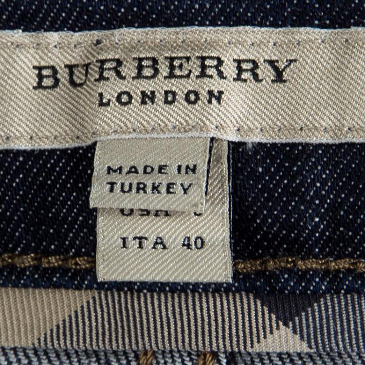 Pre Owned Burberry Indigo Dark Wash Denim Inverted Pleat Skirt S
