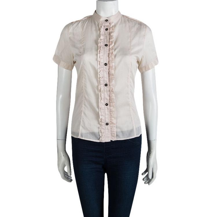 Pre Owned Burberry Pink Cotton Ruffle Placket Detail Blouse S