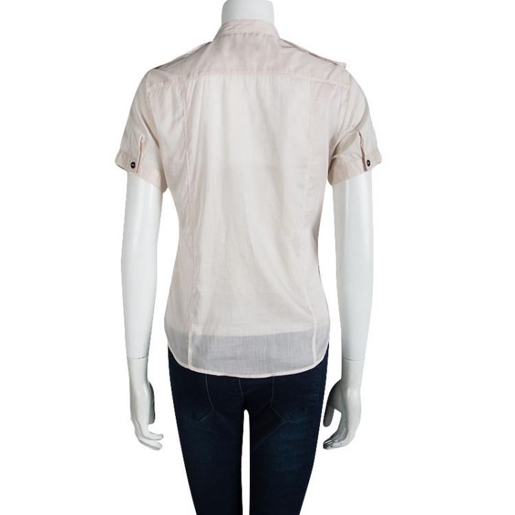 Pre Owned Burberry Pink Cotton Ruffle Placket Detail Blouse S