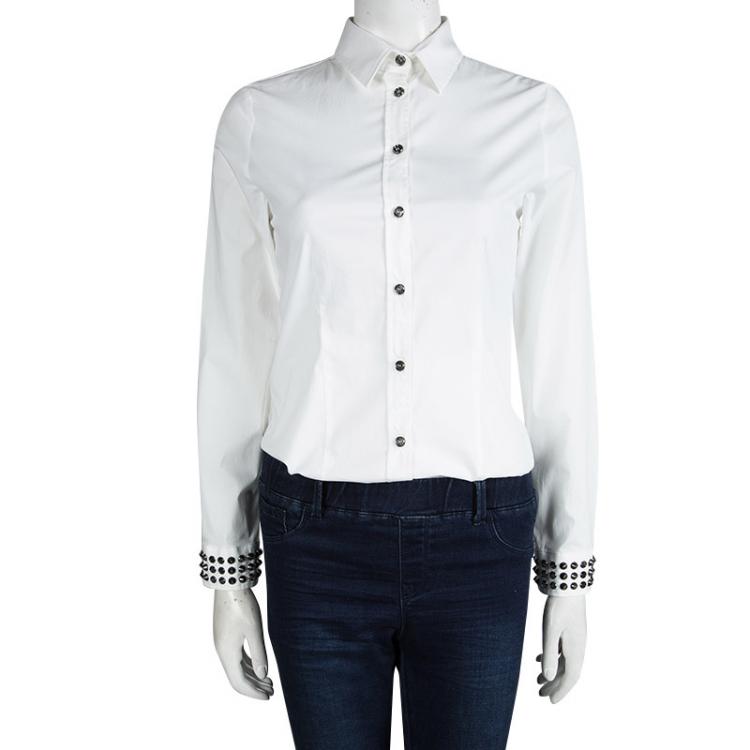 Burberry London White Embellished Cuff Detail Button Front Shirt S Burberry  | TLC