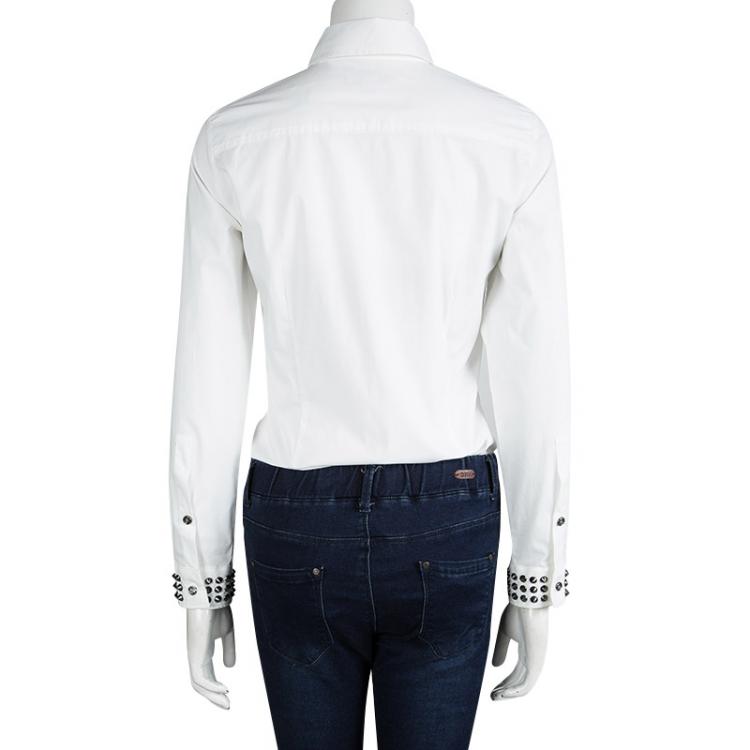 مملوكة مسبقًا Burberry London White Embellished Cuff Detail Button Front Shirt S