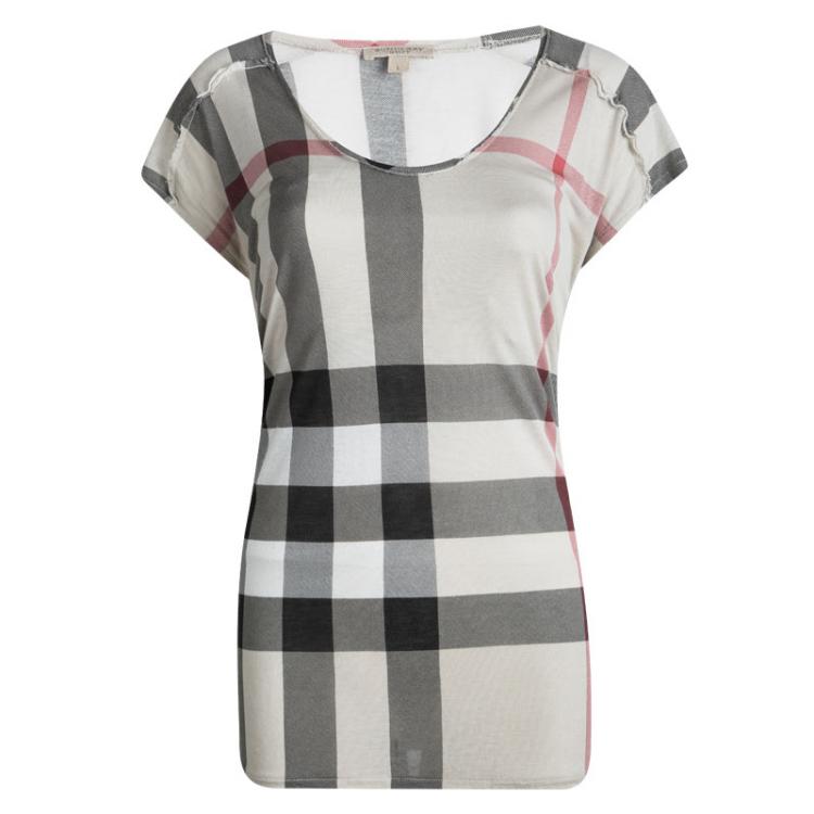 Pre Owned Burberry Beige Novacheck Short Sleeve Top L