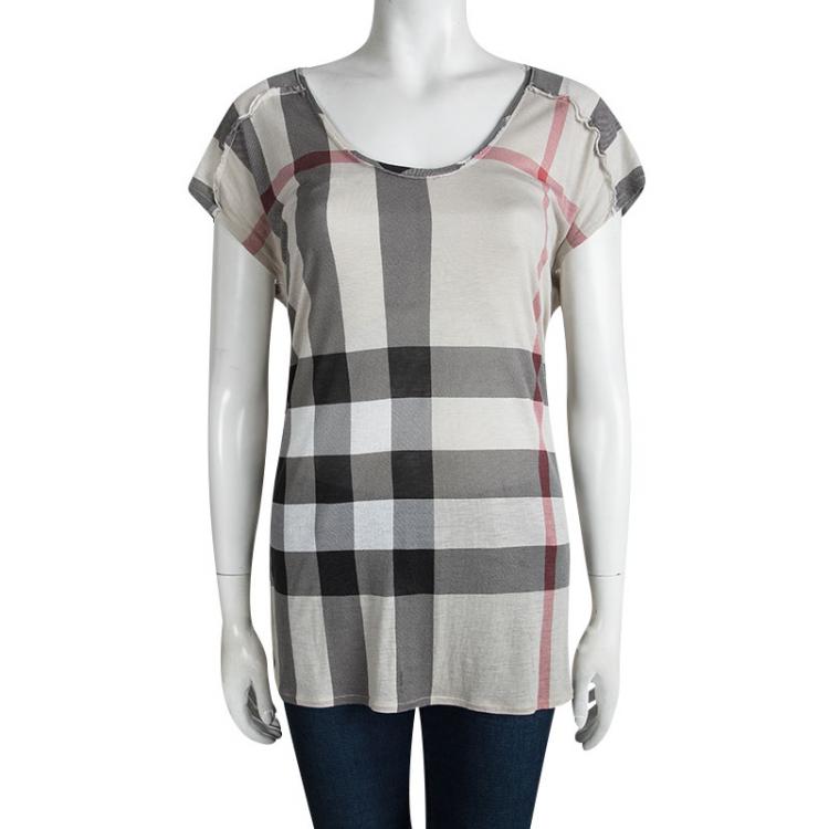 Pre Owned Burberry Beige Novacheck Short Sleeve Top L