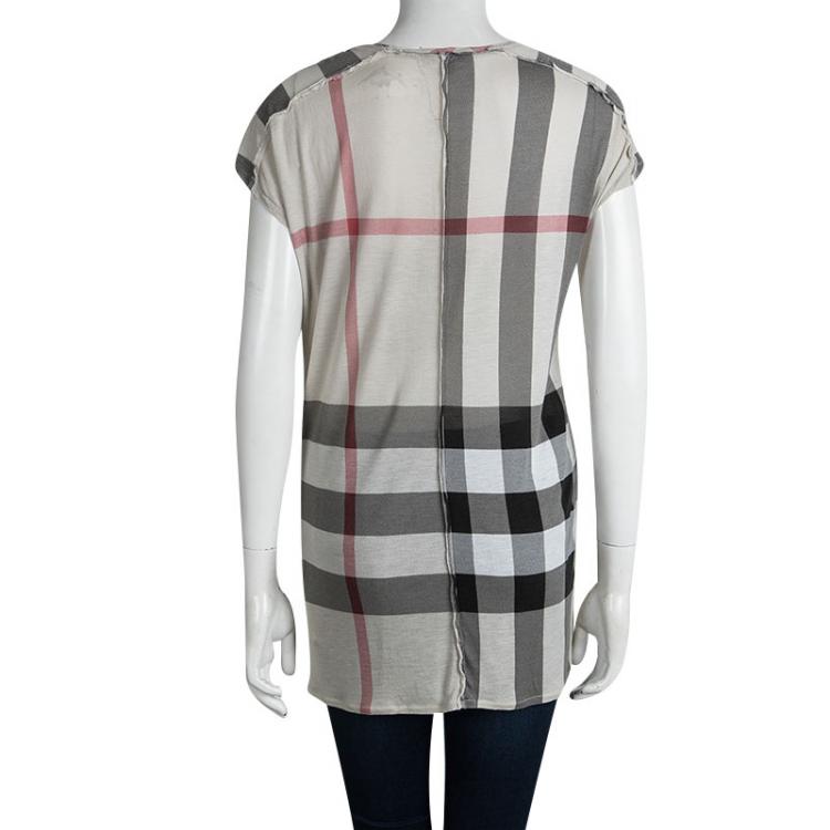 Pre Owned Burberry Beige Novacheck Short Sleeve Top L
