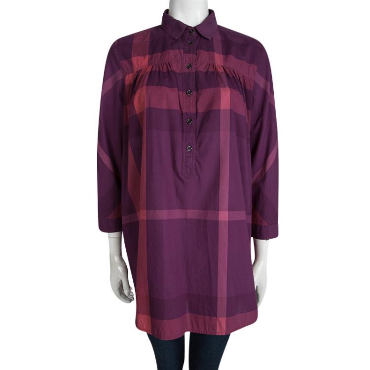 Pre Owned Burberry Brit Purple Checked Oversized Tunic Top M