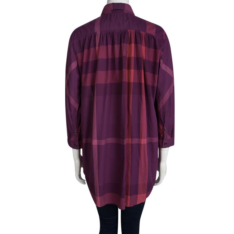 Pre Owned Burberry Brit Purple Checked Oversized Tunic Top M