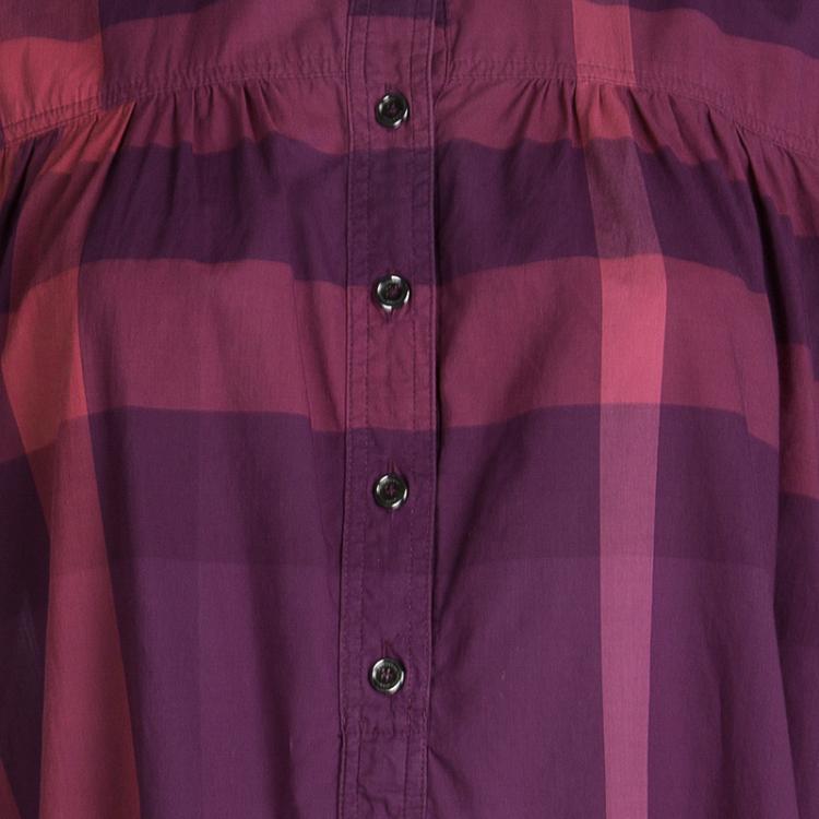 Pre Owned Burberry Brit Purple Checked Oversized Tunic Top M