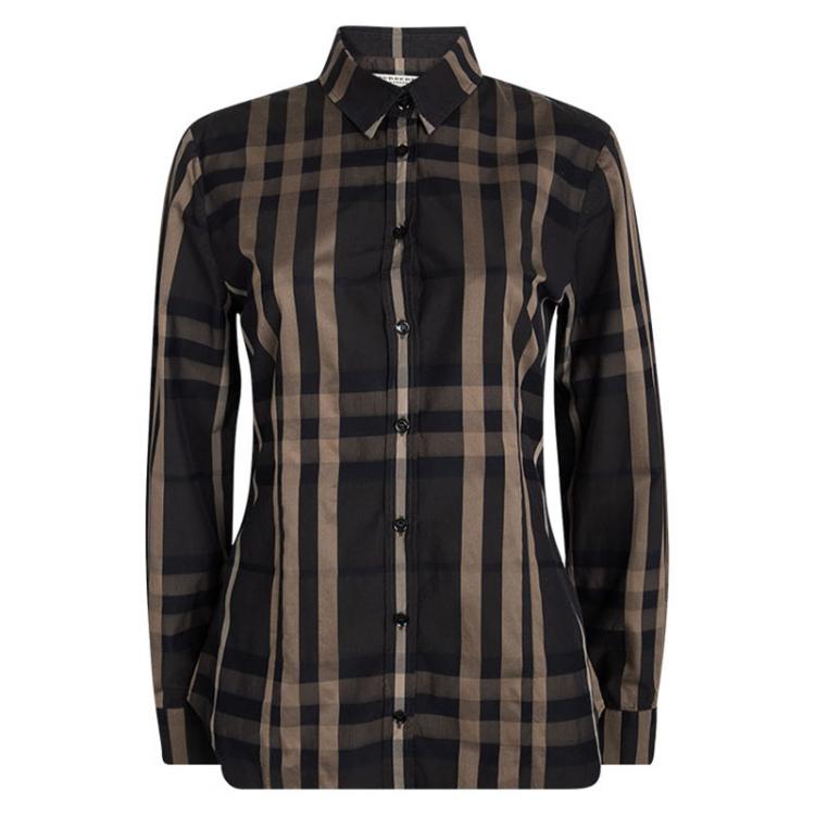 Burberry London Brown Checked Cotton Long Sleeve Button Front Shirt M  Burberry | TLC