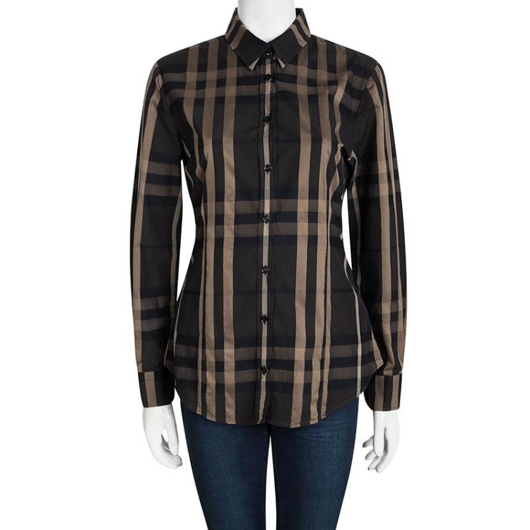 Pre Owned Burberry London Brown Checked Cotton Long Sleeve Button Front Shirt M