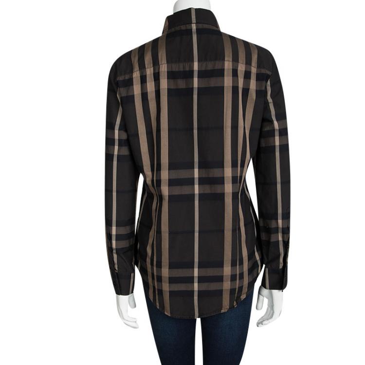 Pre Owned Burberry London Brown Checked Cotton Long Sleeve Button Front Shirt M
