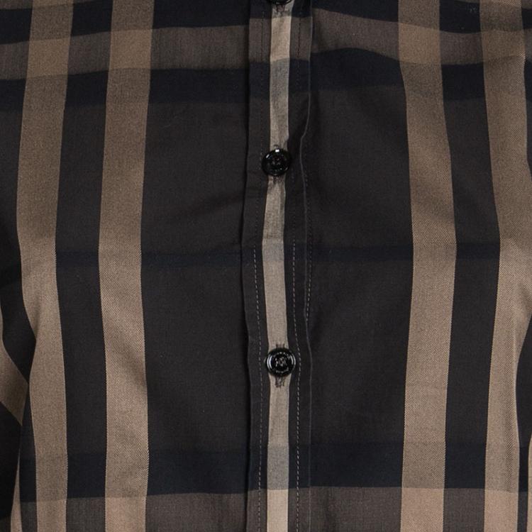 Pre Owned Burberry London Brown Checked Cotton Long Sleeve Button Front Shirt M