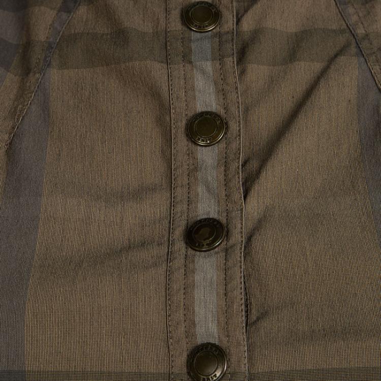 Pre Owned Burberry Brit Brown Checked Sleeveless Belted Shirt Dress S