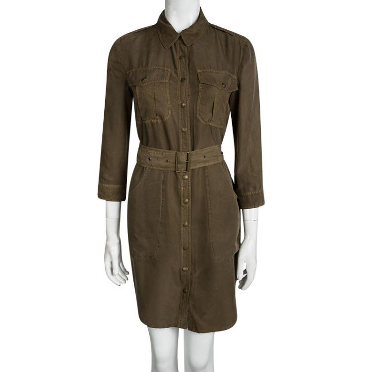 Pre Owned Burberry Brit Brown Belted Shirt Dress S