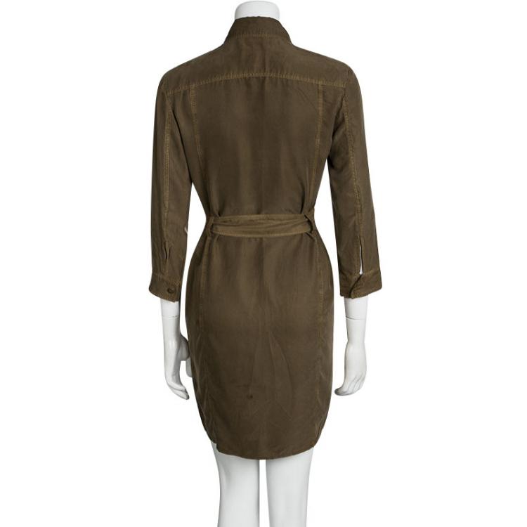 Pre Owned Burberry Brit Brown Belted Shirt Dress S