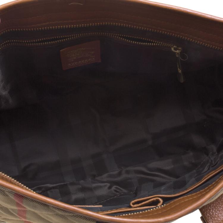 Pre Owned Burberry Brown Quilted House Check Fabric Tote