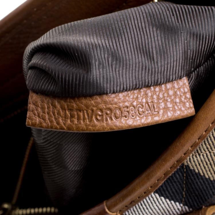 Pre Owned Burberry Brown Quilted House Check Fabric Tote
