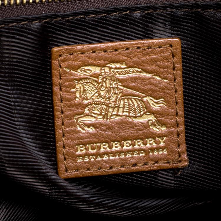 Pre Owned Burberry Brown Quilted House Check Fabric Tote