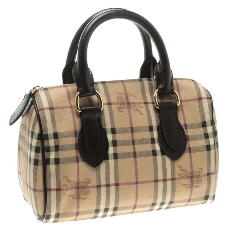 Pre Owned Burberry Choco Brown Haymarket Check PVC Chester Bowling Bag