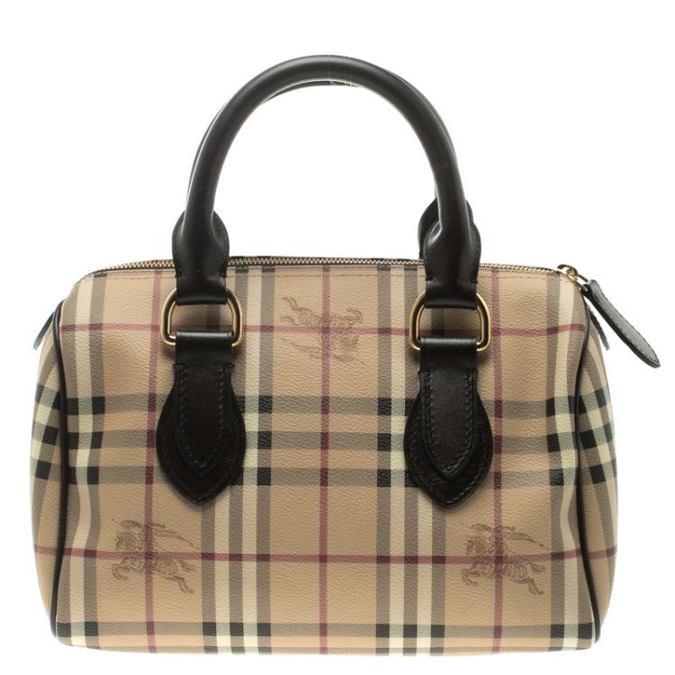 Pre Owned Burberry Choco Brown Haymarket Check PVC Chester Bowling Bag