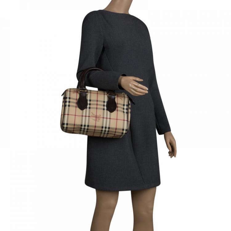 Pre Owned Burberry Brown Haymarket Check PVC Chester Bowling Bag