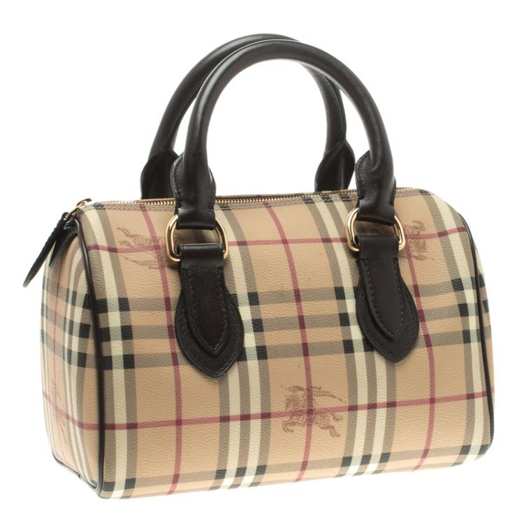Pre Owned Burberry Brown Haymarket Check PVC Chester Bowling Bag