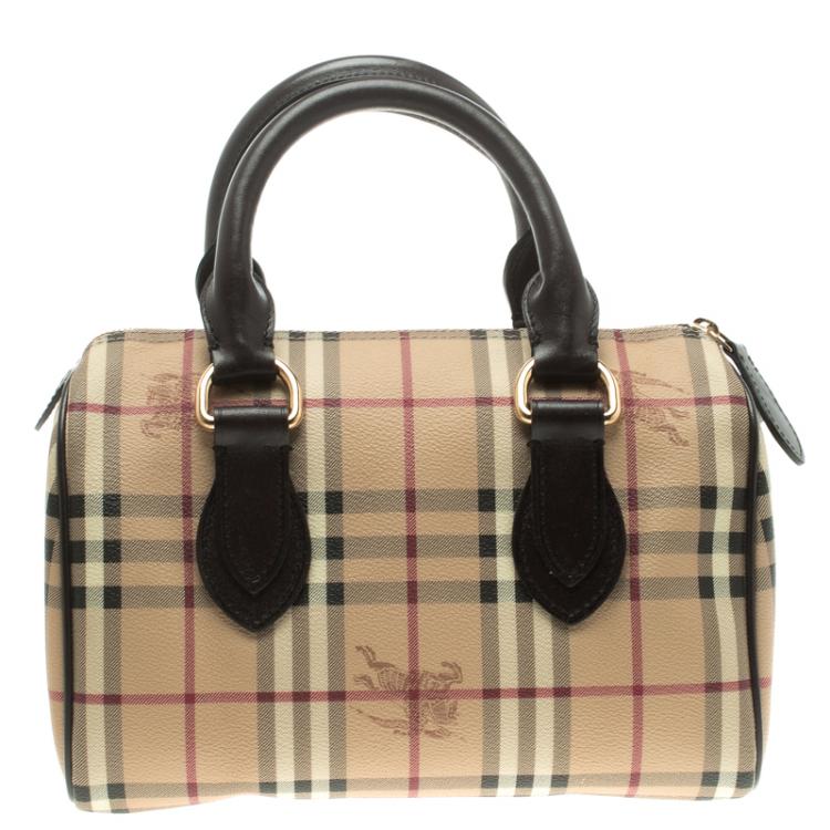 Pre Owned Burberry Brown Haymarket Check PVC Chester Bowling Bag