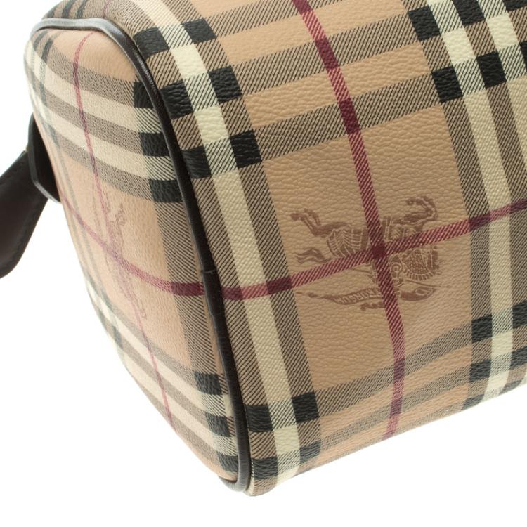 Pre Owned Burberry Brown Haymarket Check PVC Chester Bowling Bag