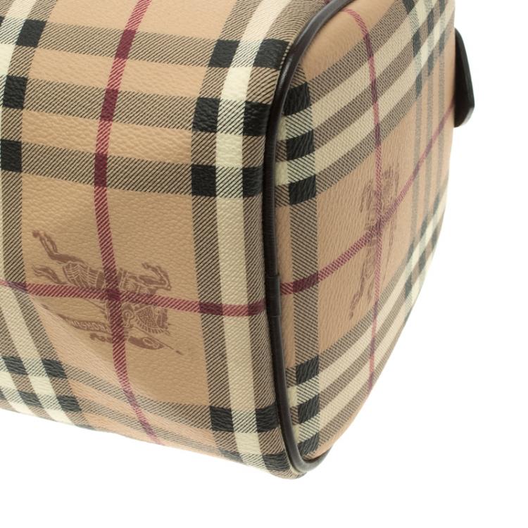 Pre Owned Burberry Brown Haymarket Check PVC Chester Bowling Bag