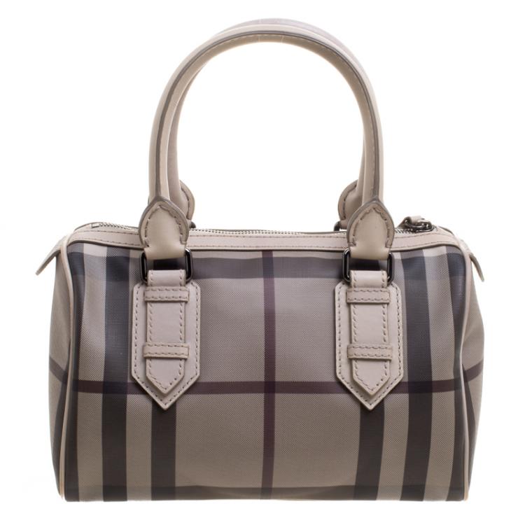 Pre Owned Burberry Beige Smoked Check PVC Small Chester Boston Bag