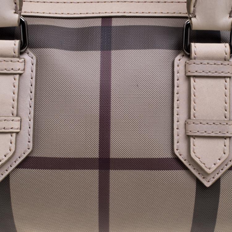 Pre Owned Burberry Beige Smoked Check PVC Small Chester Boston Bag