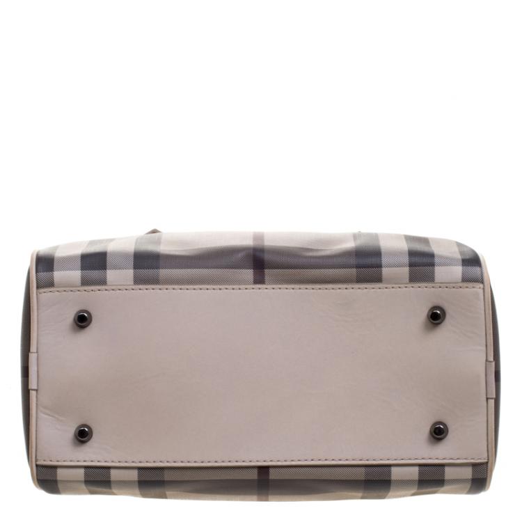 Pre Owned Burberry Beige Smoked Check PVC Small Chester Boston Bag