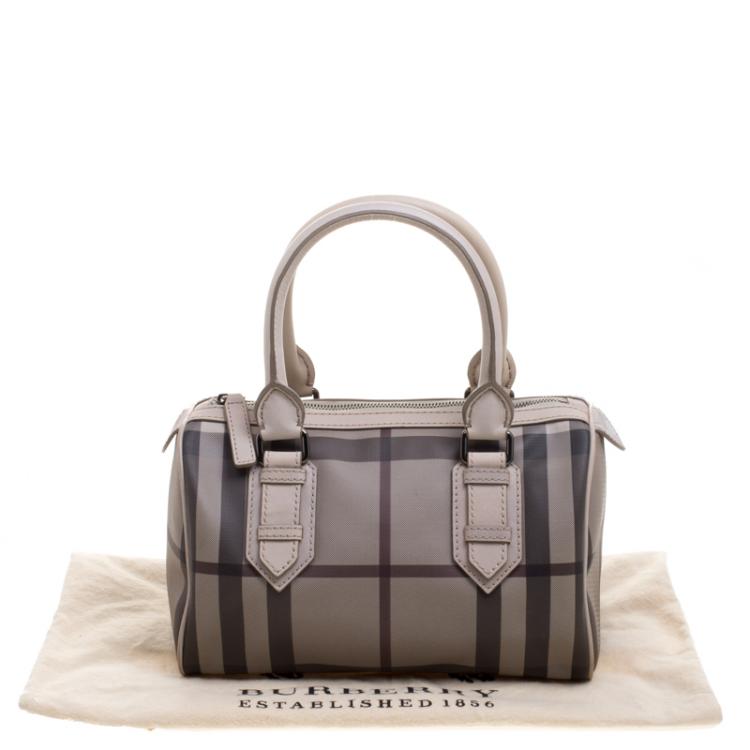 Pre Owned Burberry Beige Smoked Check PVC Small Chester Boston Bag