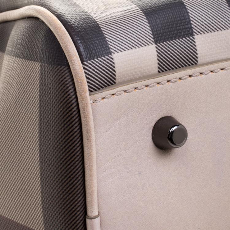 Pre Owned Burberry Beige Smoked Check PVC Small Chester Boston Bag