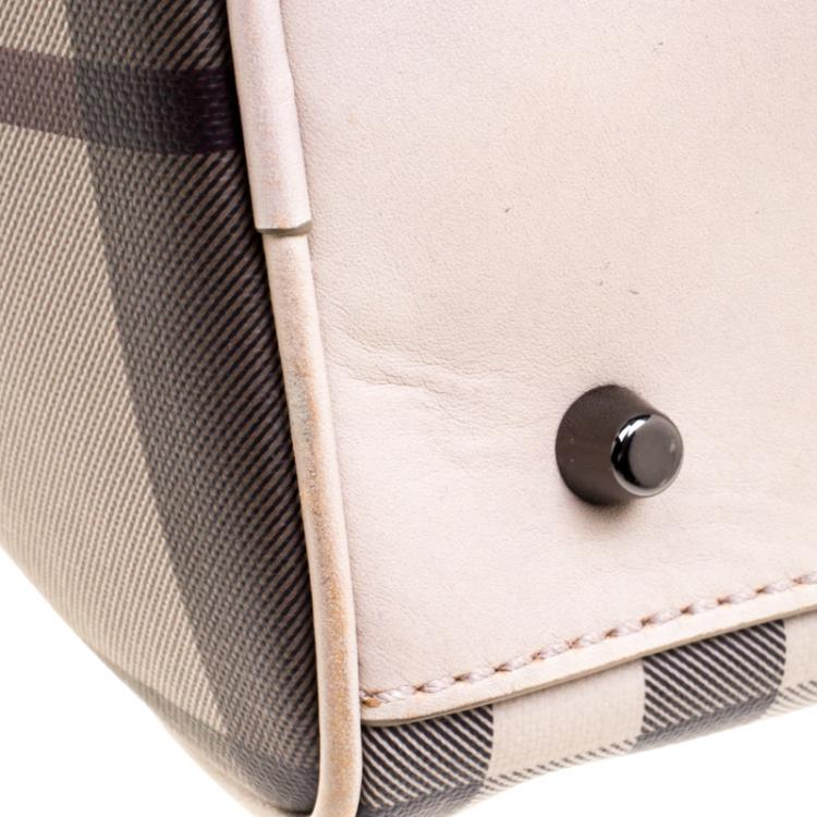 Pre Owned Burberry Beige Smoked Check PVC Small Chester Boston Bag