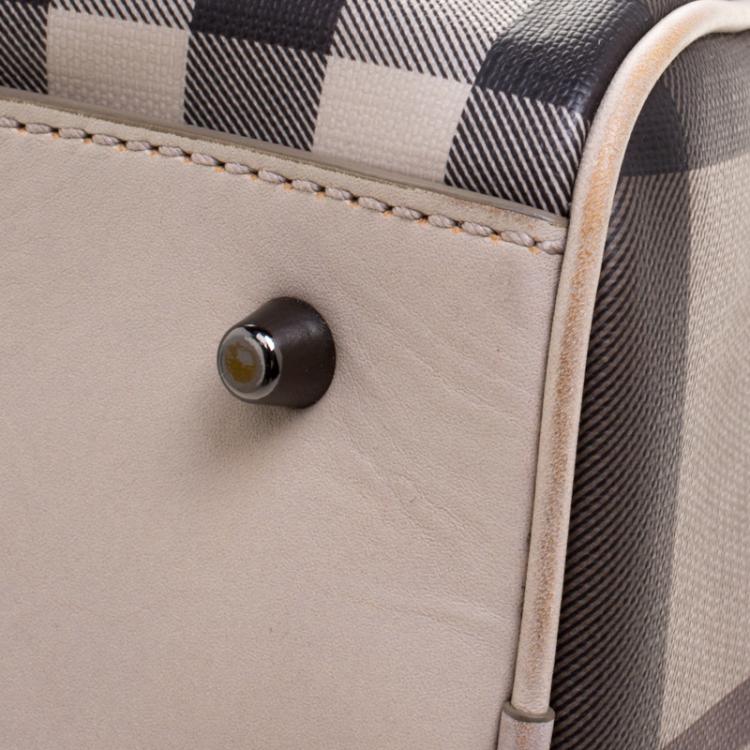 Pre Owned Burberry Beige Smoked Check PVC Small Chester Boston Bag