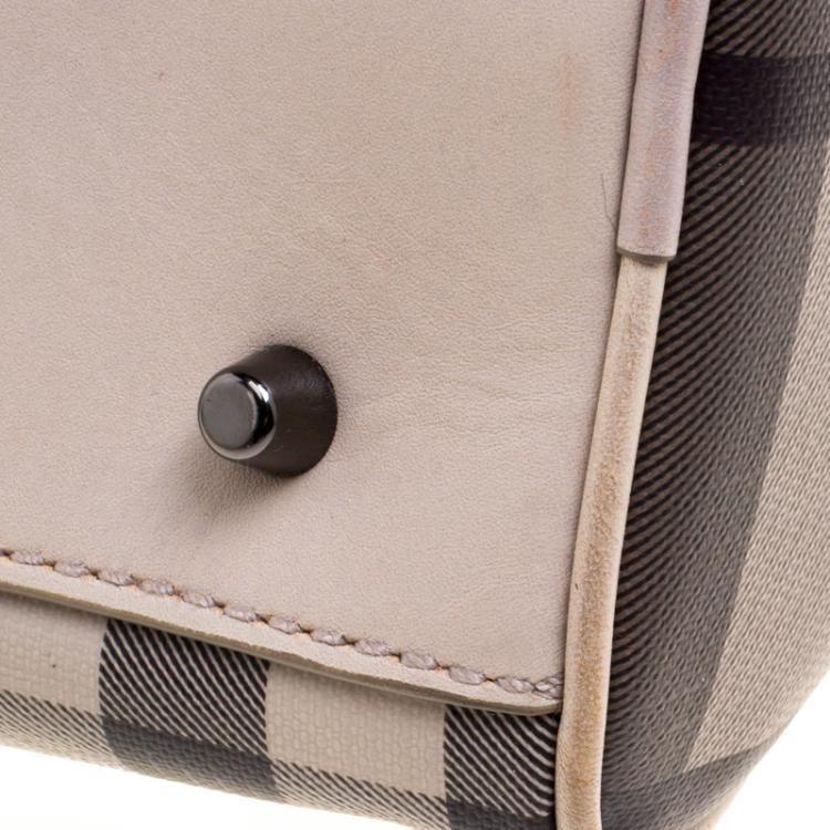 Pre Owned Burberry Beige Smoked Check PVC Small Chester Boston Bag