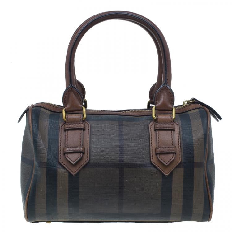 Pre Owned Burberry Brown Nova Check Leather Boston Bag