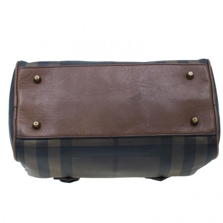 Pre Owned Burberry Brown Nova Check Leather Boston Bag