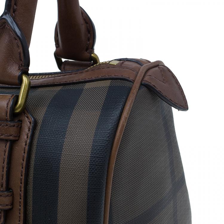 Pre Owned Burberry Brown Nova Check Leather Boston Bag