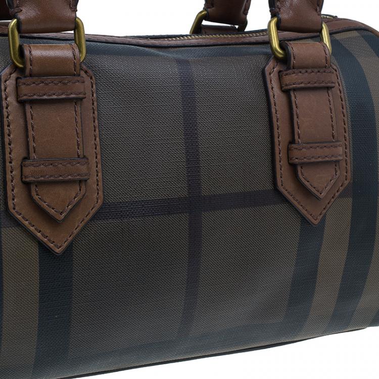 Pre Owned Burberry Brown Nova Check Leather Boston Bag