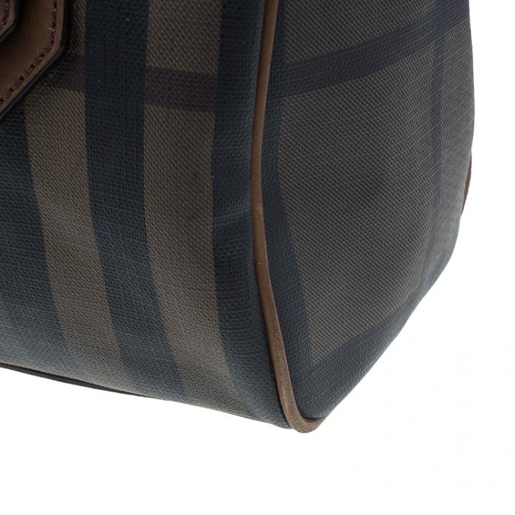 Pre Owned Burberry Brown Nova Check Leather Boston Bag