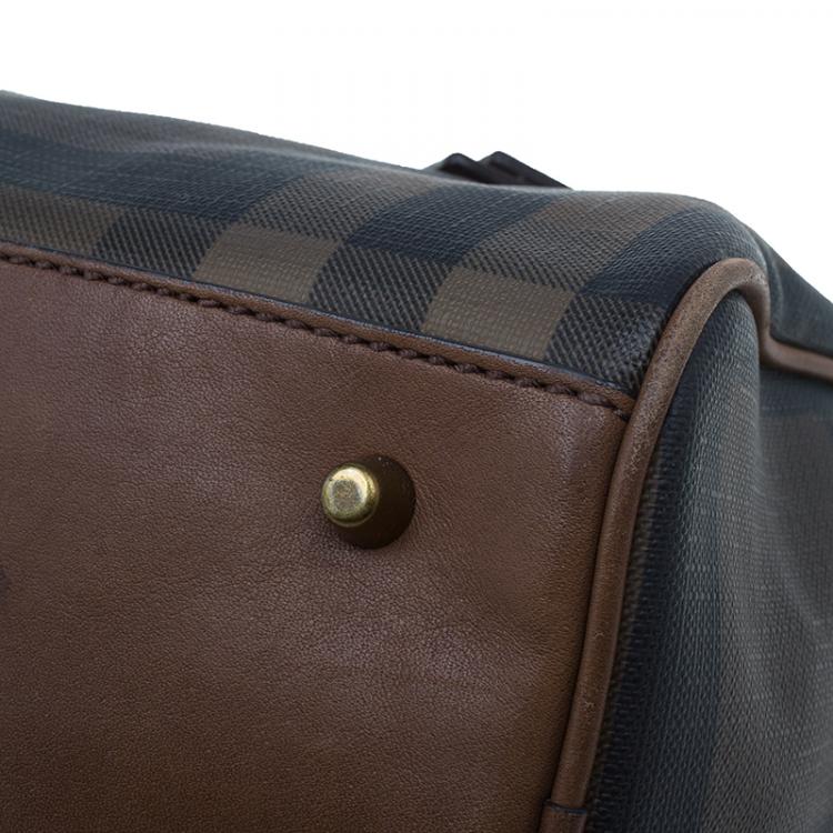 Pre Owned Burberry Brown Nova Check Leather Boston Bag