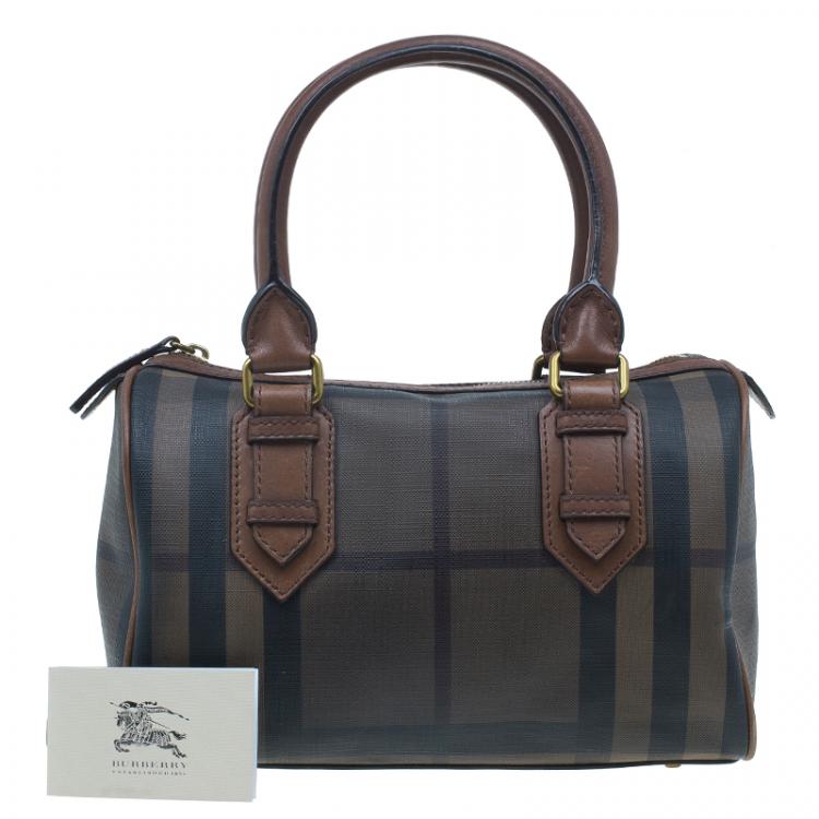 Pre Owned Burberry Brown Nova Check Leather Boston Bag