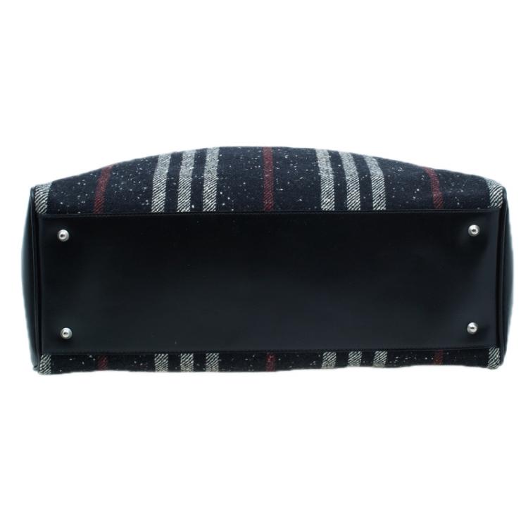 Pre Owned Burberry Wool and Calf Leather Check Shopper Tote Bag