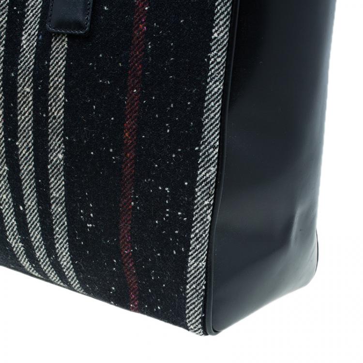 Pre Owned Burberry Wool and Calf Leather Check Shopper Tote Bag