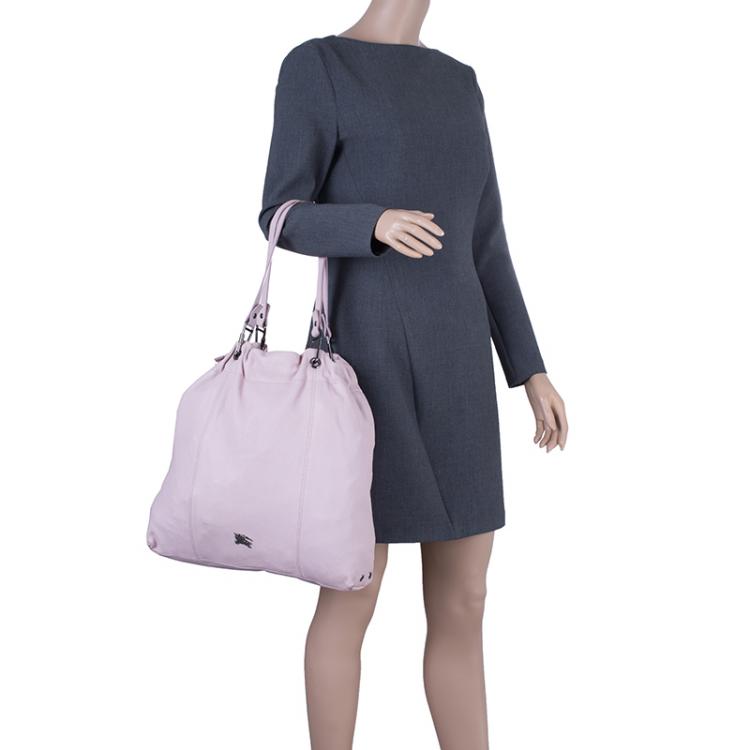 Pre Owned Burberry Pink Leather Drawstring Tote