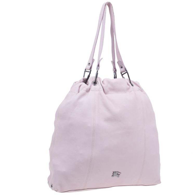 Pre Owned Burberry Pink Leather Drawstring Tote