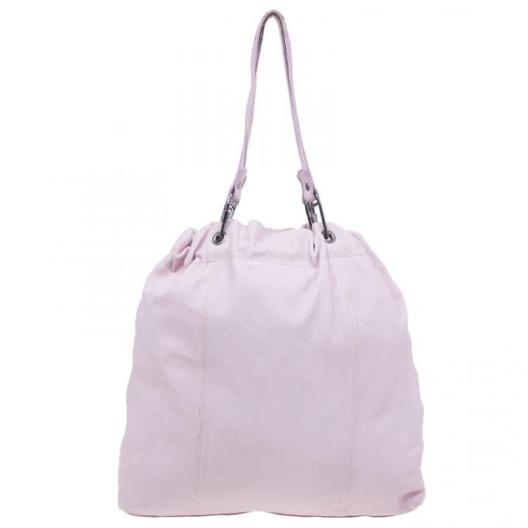 Pre Owned Burberry Pink Leather Drawstring Tote